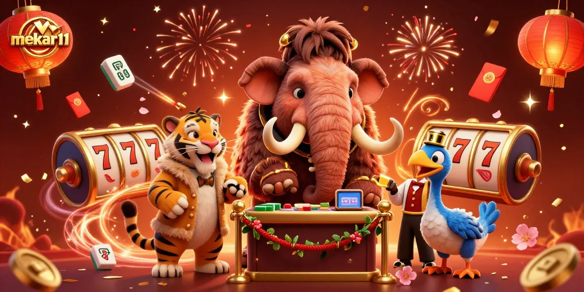 Engage with mekar11 in this vibrant casino scene featuring a woolly mammoth bouncer and a saber-tooth tiger.