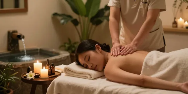 대치동출장마사지 in a tranquil spa setting with soothing atmosphere and calming elements.