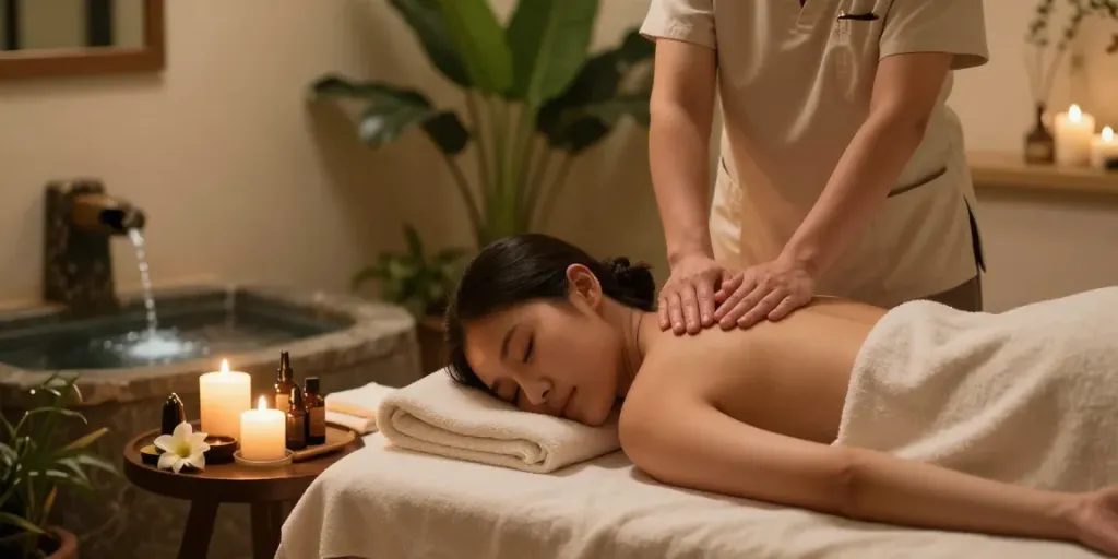 대치동출장마사지 in a tranquil spa setting with soothing atmosphere and calming elements.