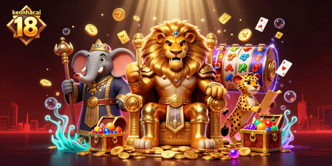 Engage with keonhacai 18's thrilling casino experience showcasing vibrant slot elements and iconic characters.