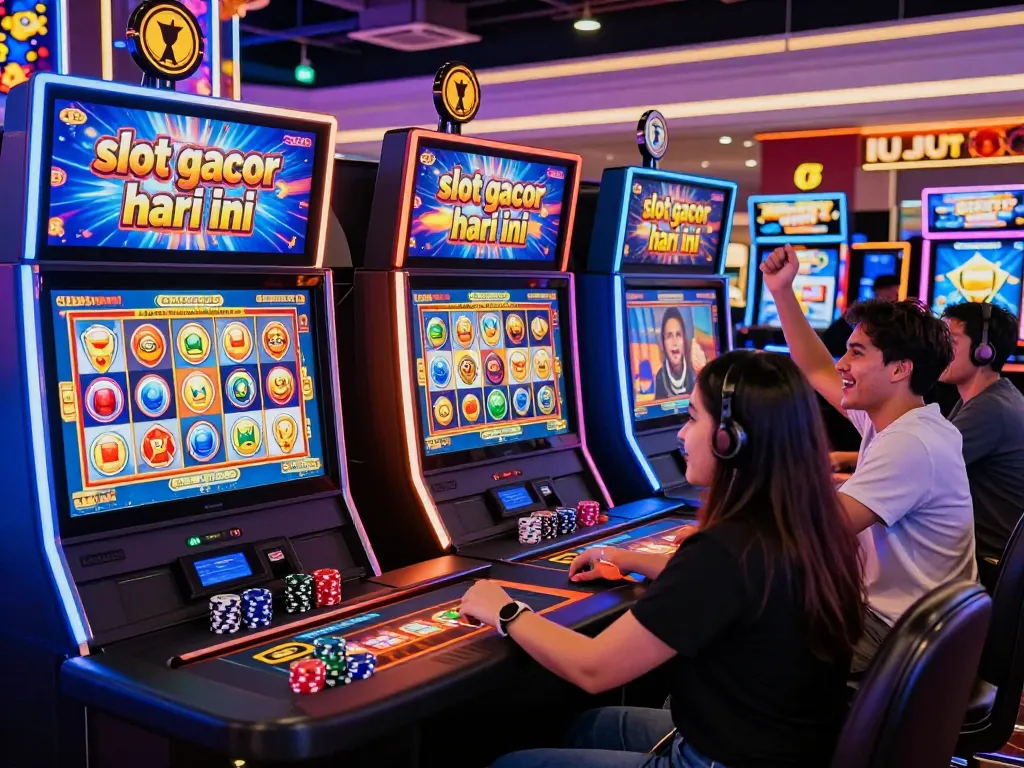 Pengalaman bermain game online yang menarik menampilkan permainan slot gacor hari ini dengan berbagai pemain merayakan kemenangan.