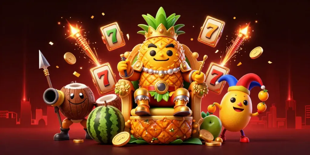 slot 777 menjadi pusat perhatian dalam ilustrasi kasino dengan karakter unik dan elemen permainan yang menarik