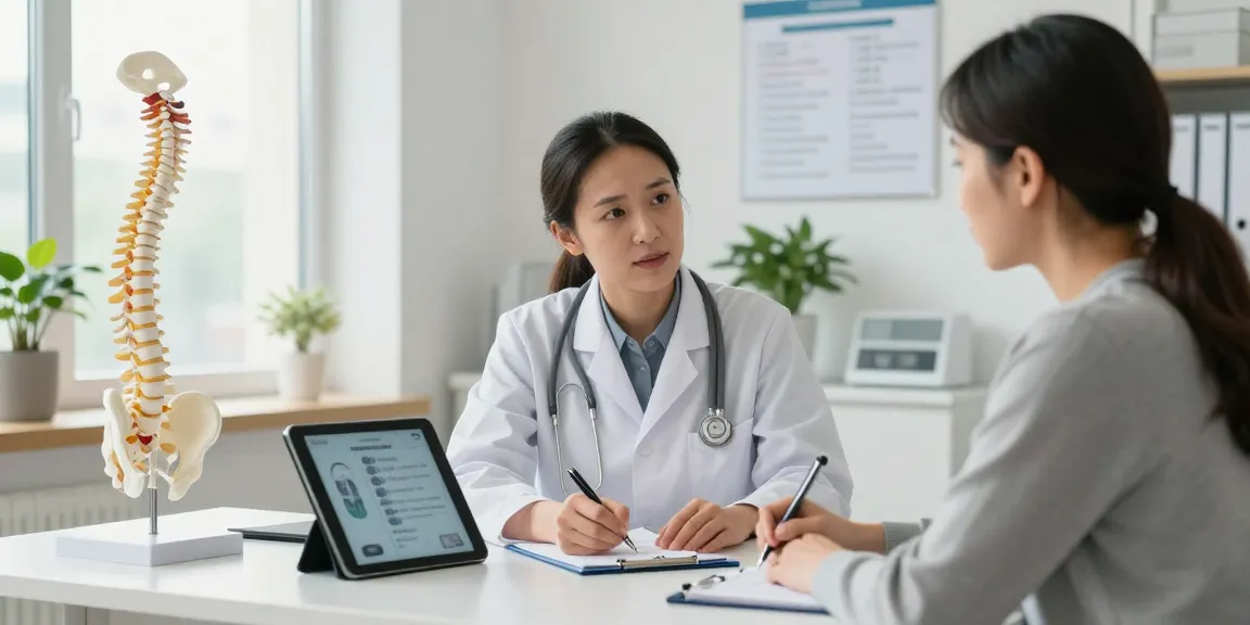 Engaging consultation about bel kayması ameliyatı between a surgeon and patient in a modern clinic.
