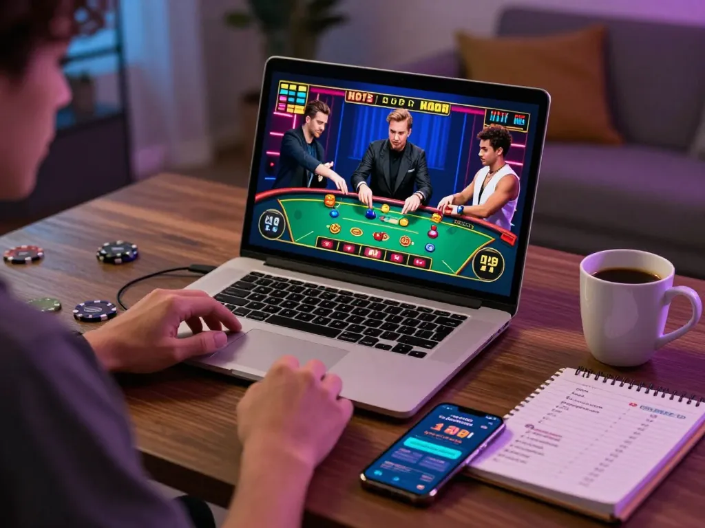 Sungaitoto player engaged in a live dealer game at home, showcasing excitement and strategy.