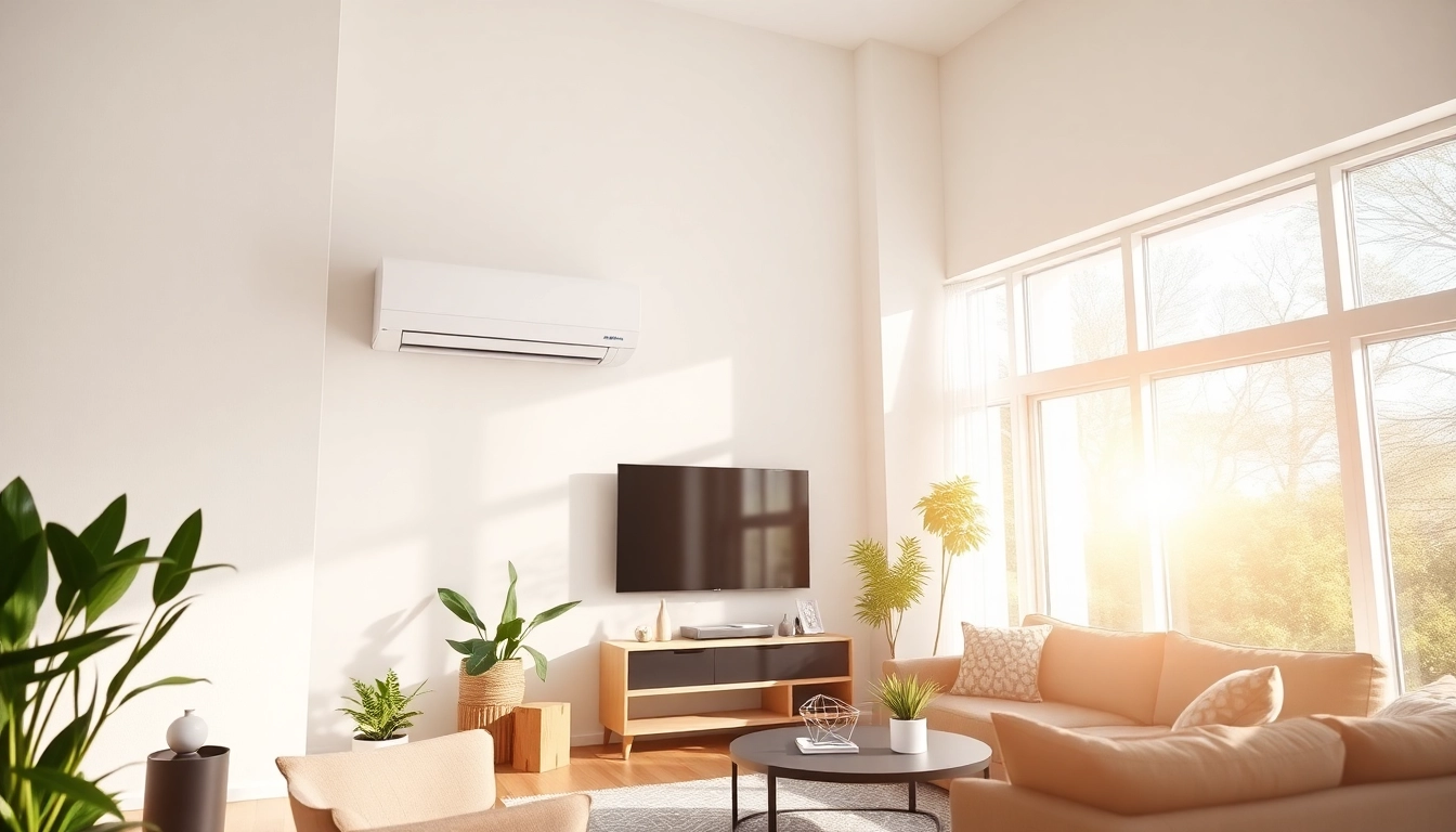 Install a daikin mini split ac in a bright, modern living room with contemporary furniture.