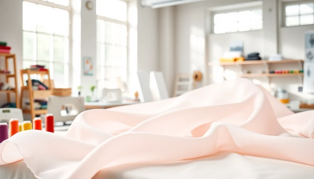 Bekijk mousseline stof schitterend weergegeven in een creatieve werkomgeving.