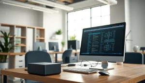 Showcasing efficient managed IT service solutions in a modern workspace with sleek technology.