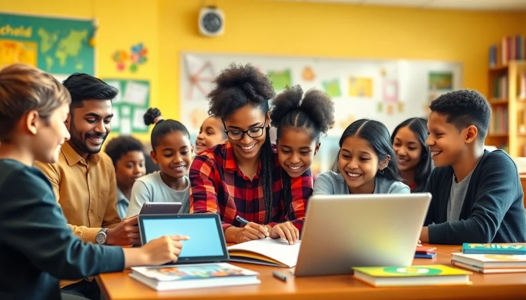 Students engaged in collaborative learning activities in an Education-focused classroom.