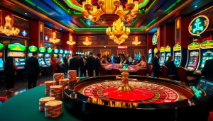 Discover the vibrant casino atmosphere at Trang chủ MM88 with roulette action and high-stacked poker chips.