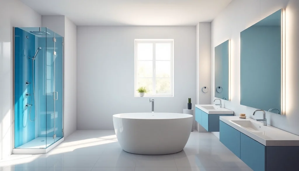 Vibrant bathroom design showcasing sunny showers france with modern fixtures and LED lighting.