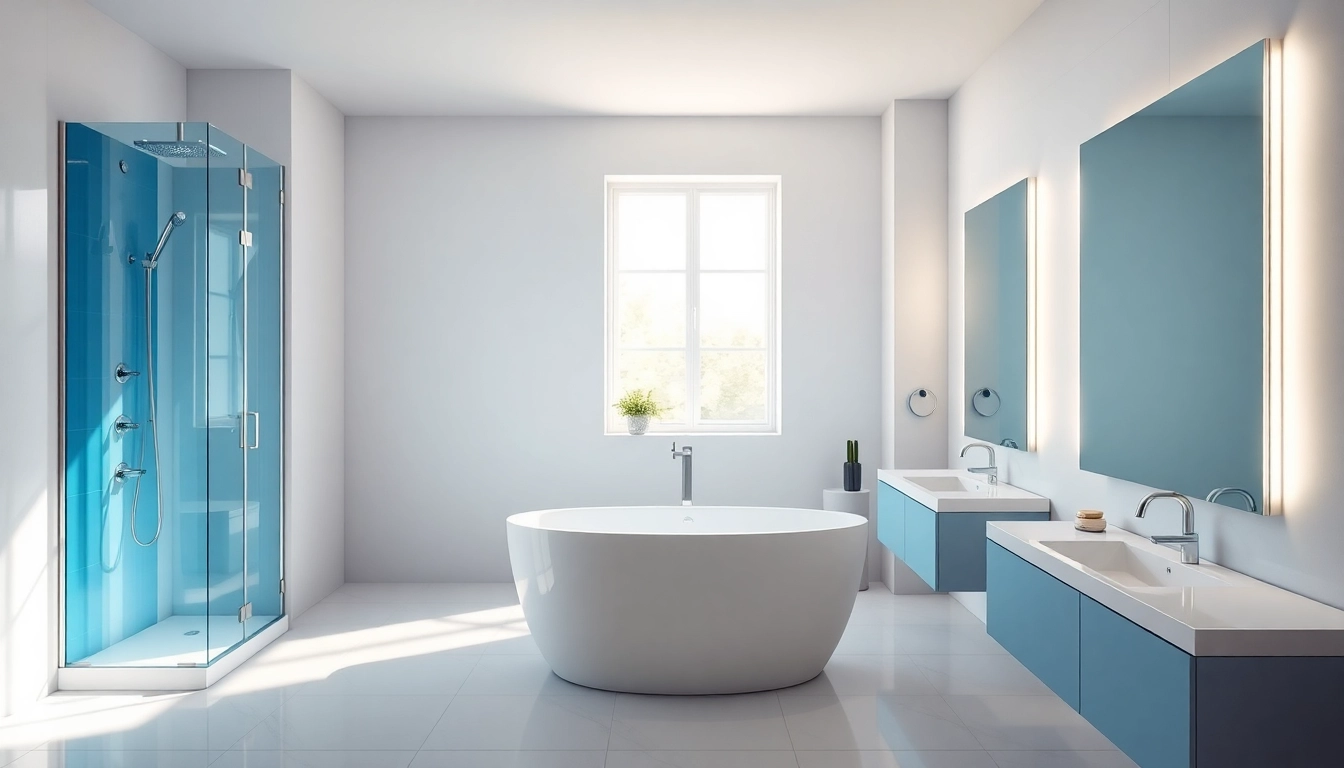 Vibrant bathroom design showcasing sunny showers france with modern fixtures and LED lighting.