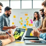Engaging team collaboration for creative concept development in a vibrant workspace.