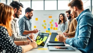 Engaging team collaboration for creative concept development in a vibrant workspace.