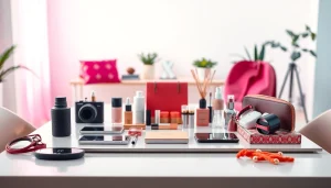 Fotografia di Prodotti in uno studio moderno con oggetti ben disposti e illuminazione naturale.