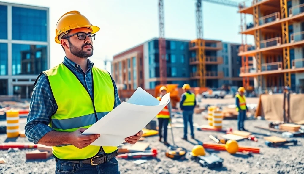 Leading New Jersey Construction Manager monitors project progress at a construction site.