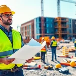 Leading New Jersey Construction Manager monitors project progress at a construction site.