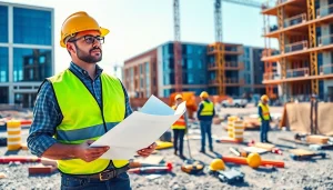 Leading New Jersey Construction Manager monitors project progress at a construction site.