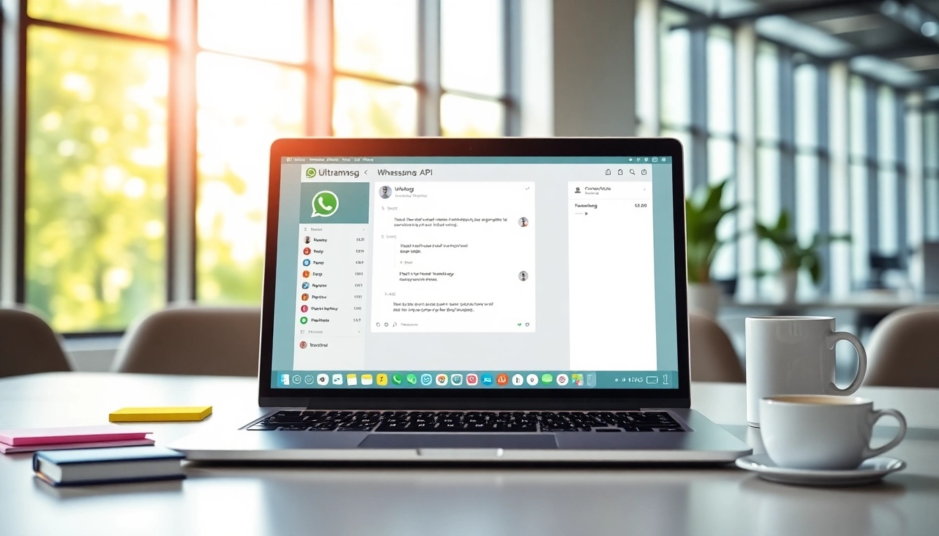 Send WhatsApp messages effortlessly using ultramsg API in a modern office setting.
