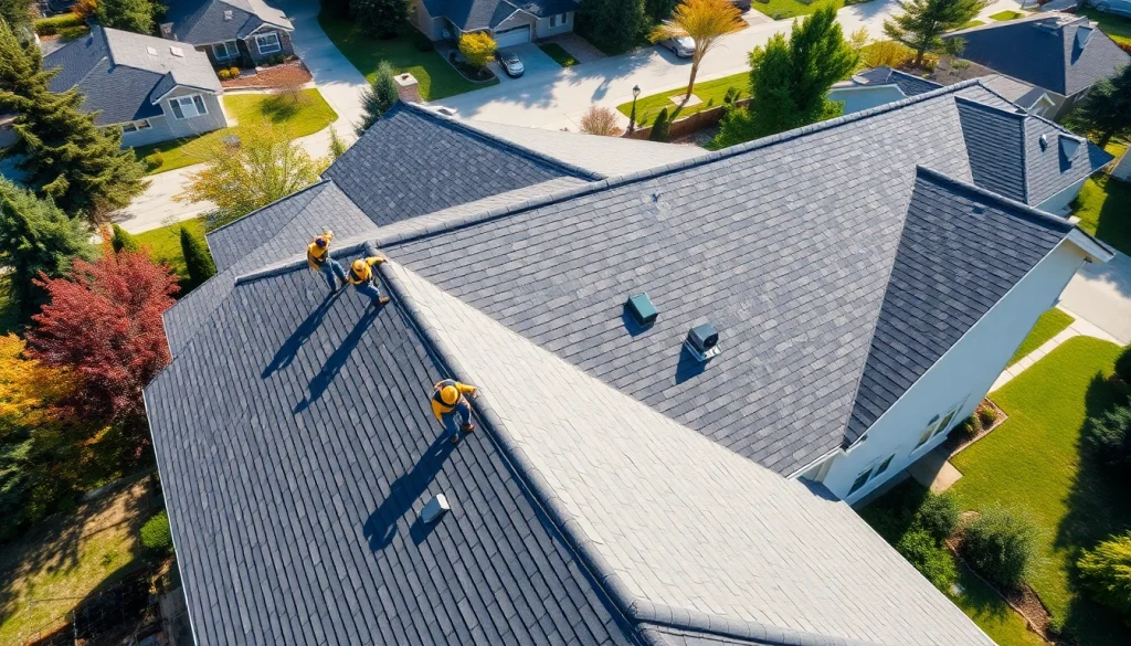 Installers providing high-quality roofing solutions on a residential home with a team effort.