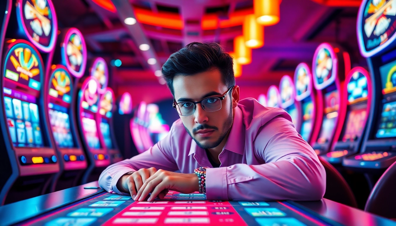 Permainan pakde4d slot yang menarik dengan nuansa kasino yang ramai dan cerah.