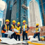 Engaged professionals at a construction site for Manhattan General Contractor project, showcasing teamwork.