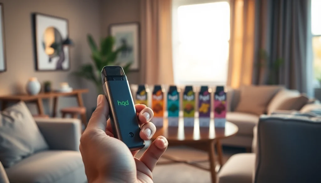 Erleben Sie die hqd pods in einer einladenden Umgebung mit warmem Licht und einem stilvollen Pod-Vaping-Setup.