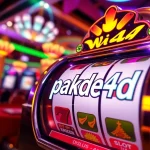 Menggambarkan pengalaman menang besar di pakde4d slot dengan mesin slot yang berputar penuh warna.