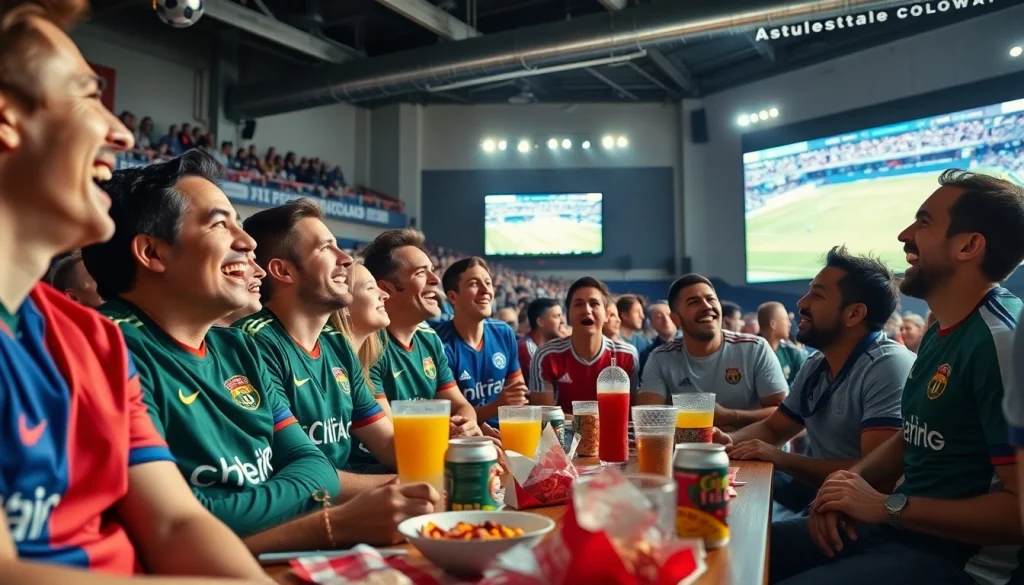 해외축구중계를 즐기는 팬들의 흥분과 열정을 포착한 장면