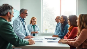 Engage in health discussions with a healthcare expert in a welcoming clinic environment.