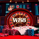 Experience high-stakes gaming with the W88 link at an elegant casino table setup.