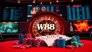 Experience high-stakes gaming with the W88 link at an elegant casino table setup.