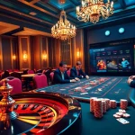 Engage with birutoto in a luxurious casino setting featuring poker chips and roulette wheel.