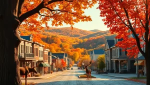 Experience the vibrant autumn atmosphere of Clarksburg through its scenic landscapes.