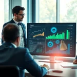 Analyze data for competitive intelligence in a modern office with a professional team.
