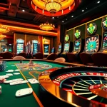 Experience the thrill of f168 with vibrant casino visuals showcasing gaming tables and slot machines.
