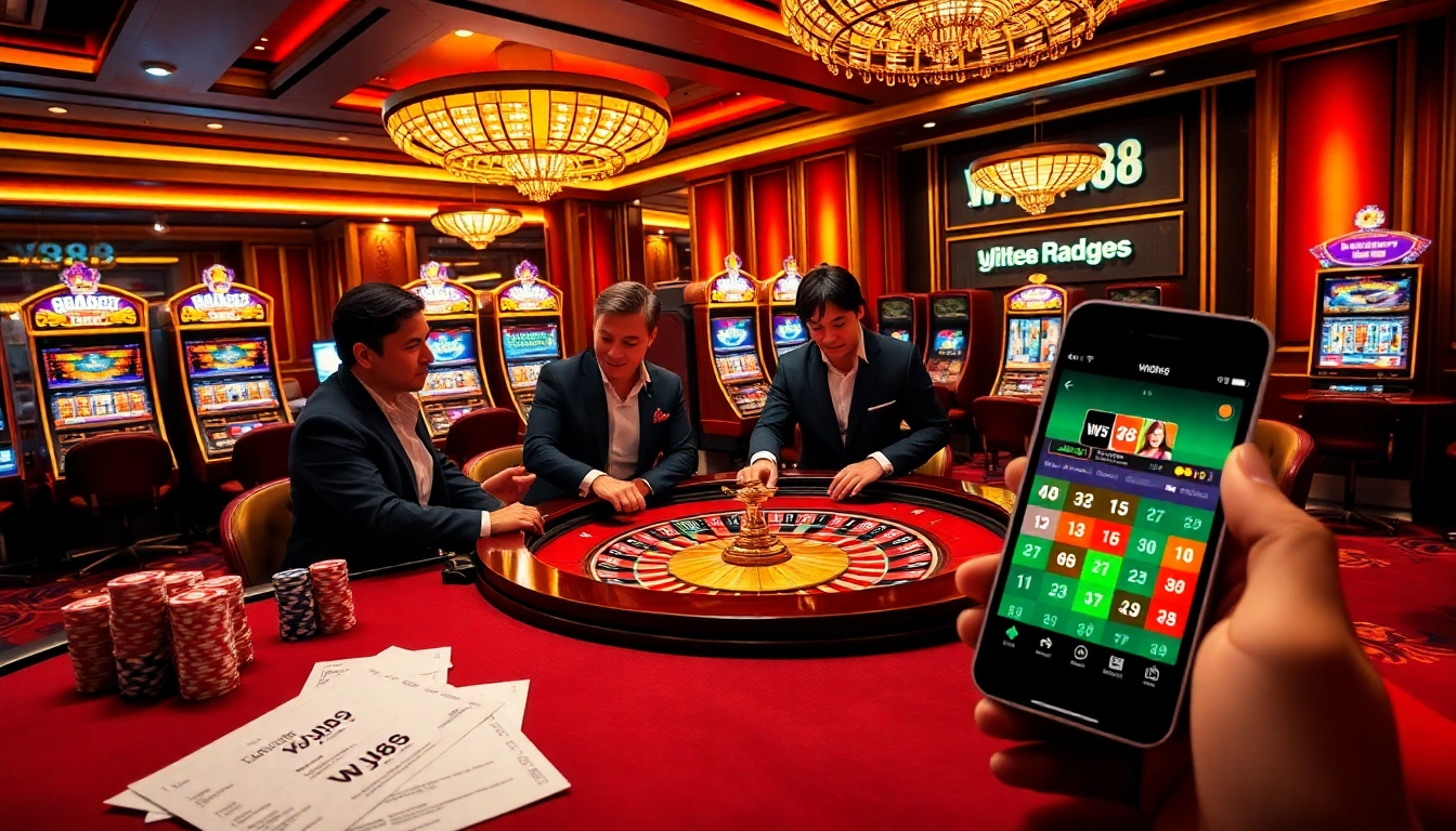 Winning at the W88 casino with vibrant slot machines and attentive dealers.