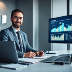 Ambiente d'ufficio professionale di Clinica del Debito con documenti finanziari e un consulente.