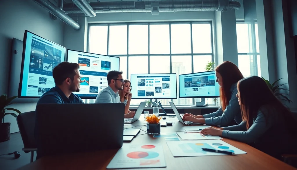 dịch vụ thiết kế website showcased through a modern web design agency collaborating on creative mockups