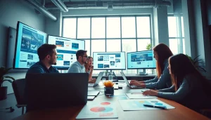 dịch vụ thiết kế website showcased through a modern web design agency collaborating on creative mockups