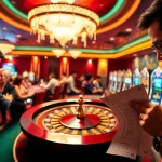 Engaged players strategizing bets at an upscale casino, highlighting the phrase "Nếu như vậy bám vào đây."