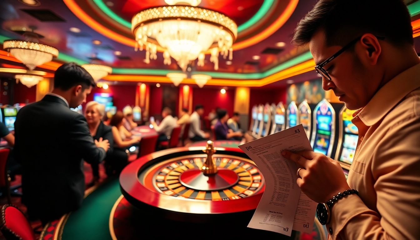 Engaged players strategizing bets at an upscale casino, highlighting the phrase "Nếu như vậy bám vào đây."