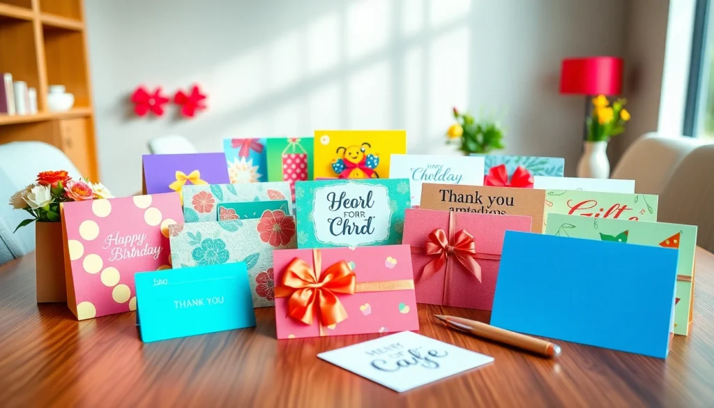 현대적 탁자 위에 다채로운 상품권카드가 매력적으로 전시된 모습(상품권)