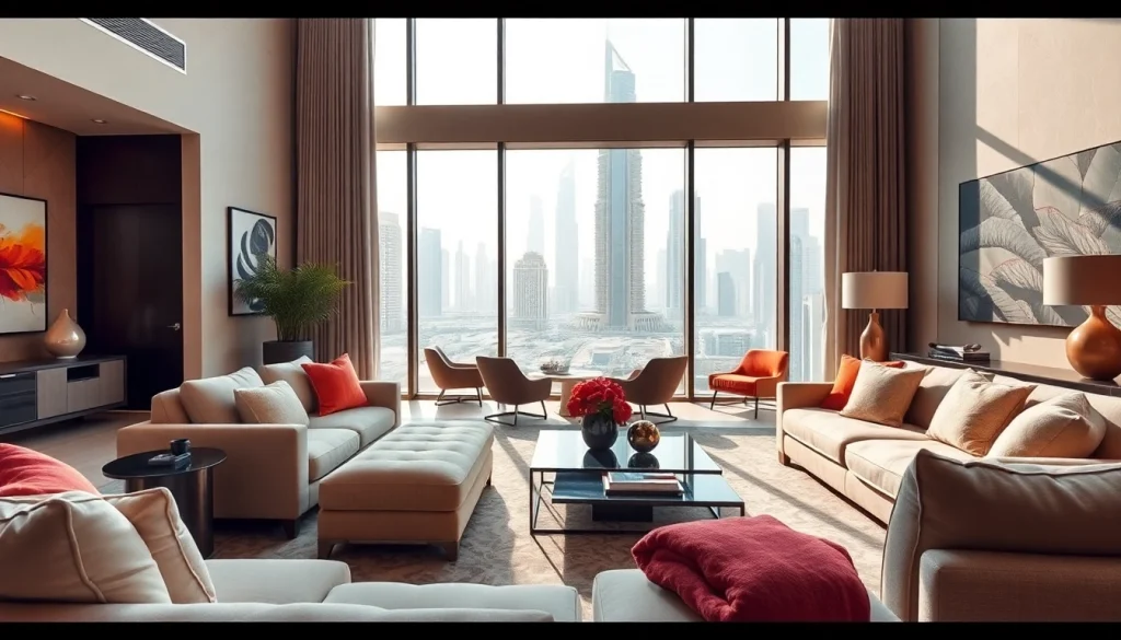 Interior design dubai showcasing a luxurious living space with modern decor.