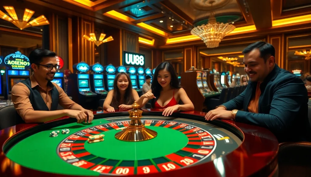Experience the excitement of UU88 with vibrant casino gameplay, roulette, and poker elements.