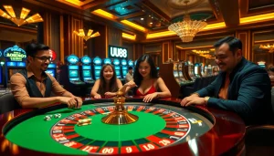 Experience the excitement of UU88 with vibrant casino gameplay, roulette, and poker elements.