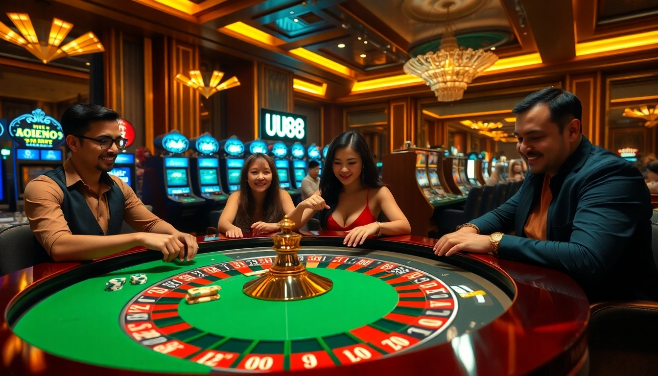Experience the excitement of UU88 with vibrant casino gameplay, roulette, and poker elements.