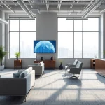 Agenzia specializzata in immobili industriali che mostra un moderno spazio ufficio per professionisti del settore immobiliare.