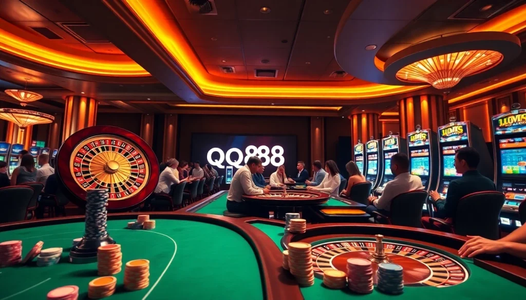 Engage in thrilling gambling games with qq88 to at a vibrant casino table.