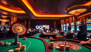 Engage in thrilling gambling games with qq88 to at a vibrant casino table.