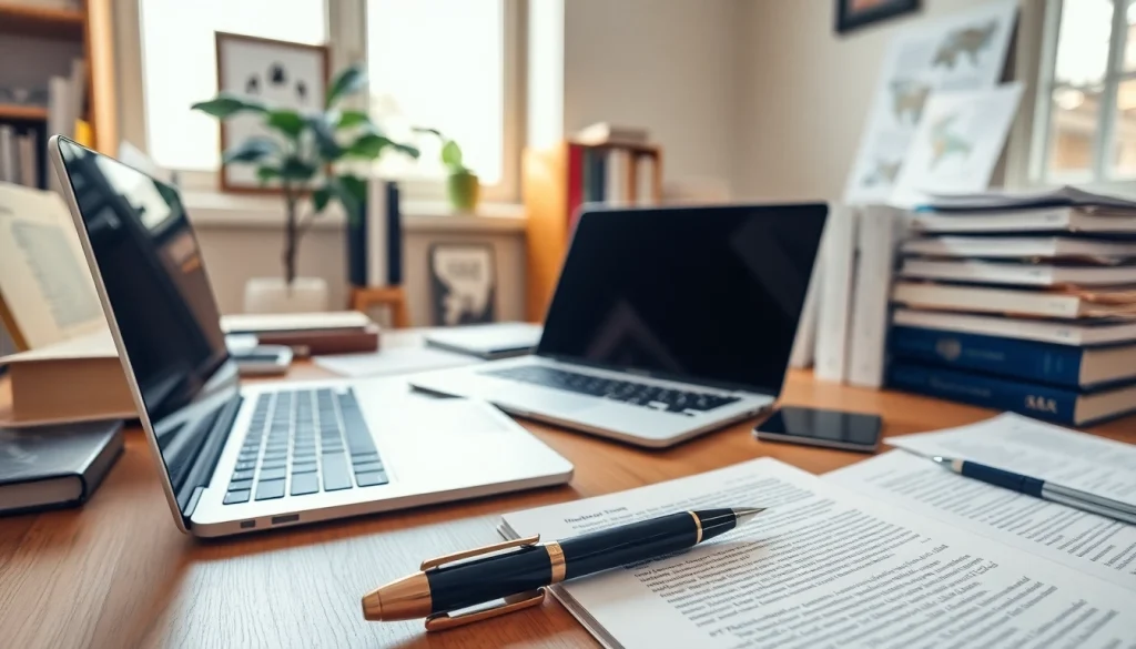 Sworn translator workspace with documents and tools for effective translations.